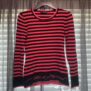 Karl Lagerfeld Hot Pink and Black Striped Sweater